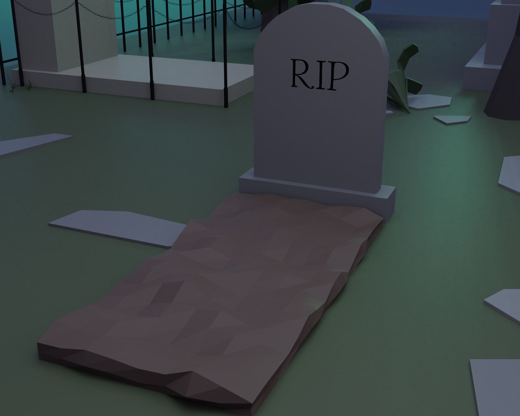 Cemetery bat flying in sky Low-poly 3D model_16