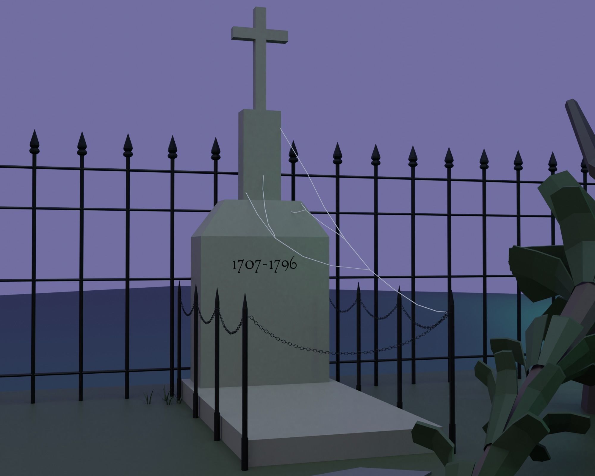 Cemetery bat flying in sky Low-poly 3D model_17
