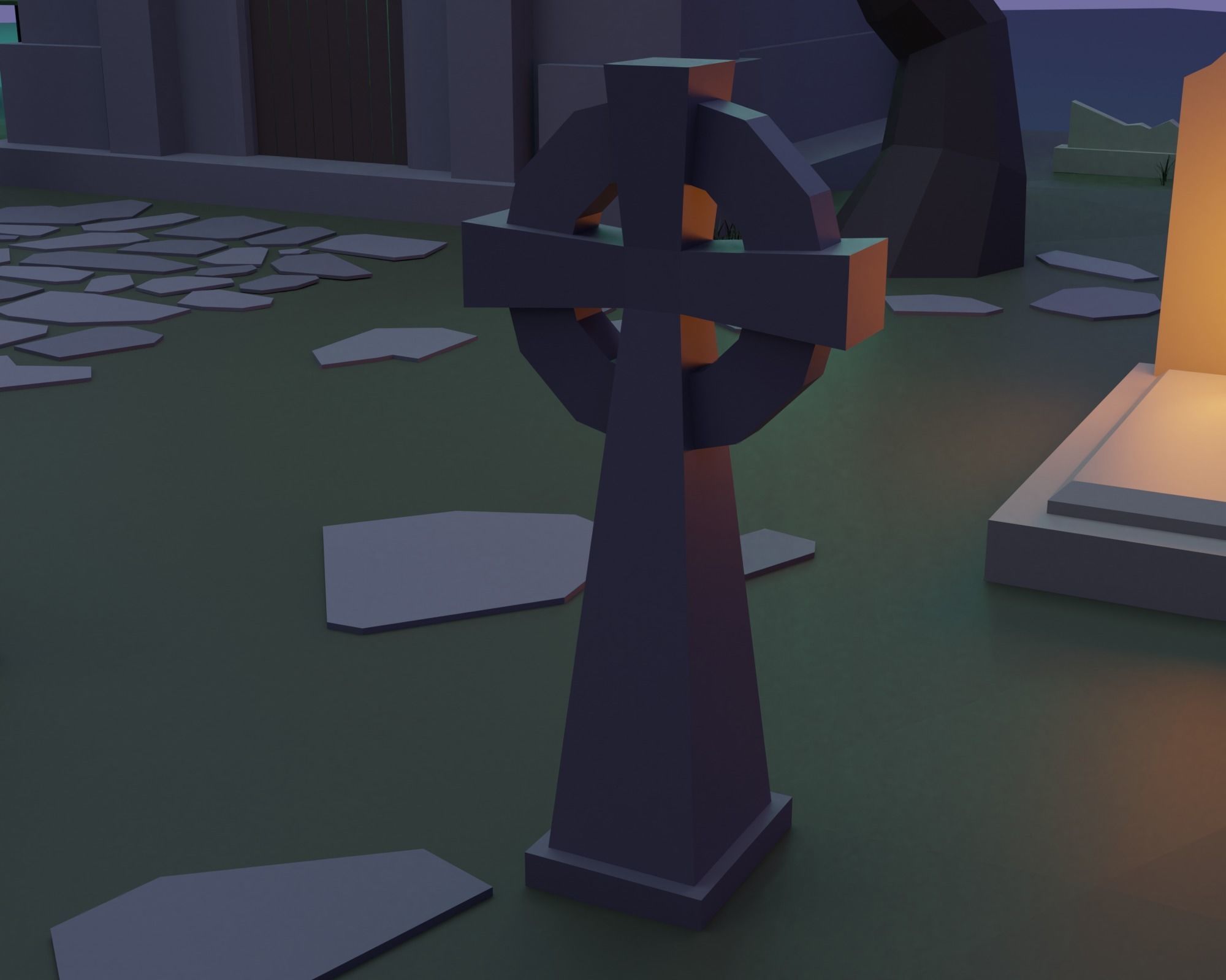 Cemetery bat flying in sky Low-poly 3D model_8