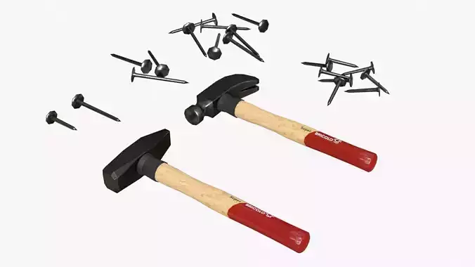 Hammers and Nails Pack Low-poly 3D model