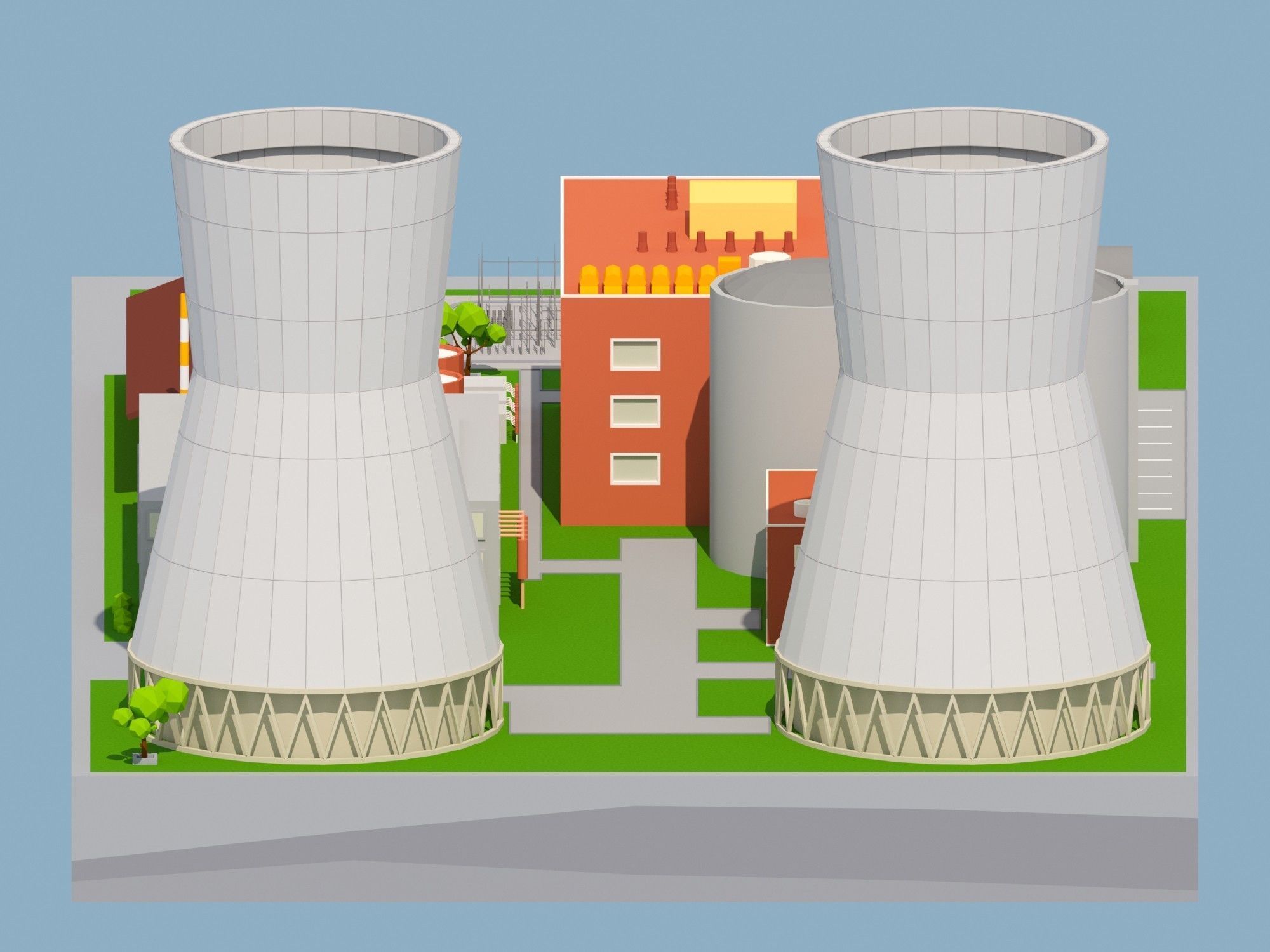 Nuclear Power Plant Low-poly 3D model_8