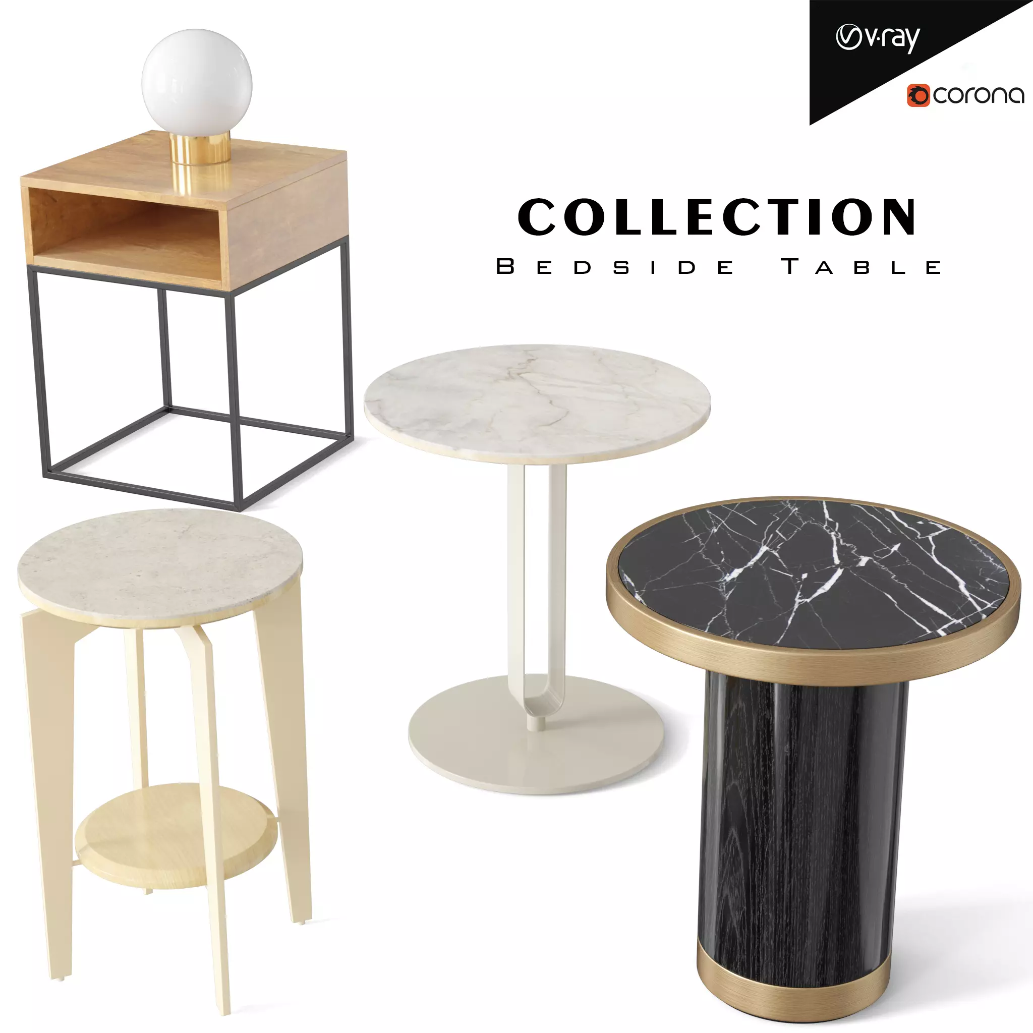 Bedside Table Collection Low-poly 3D model_0