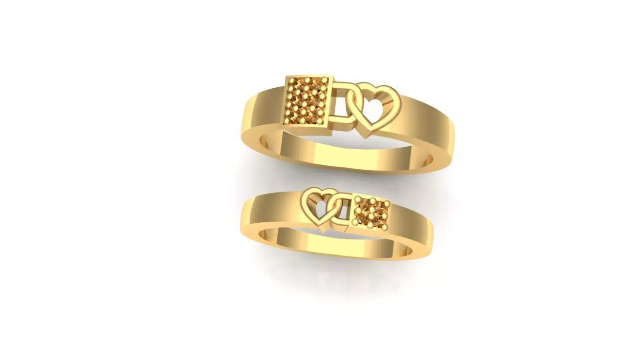 couple rings heart lock 3D print model