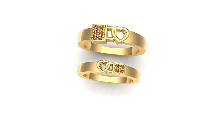 couple rings heart lock 3D print model
