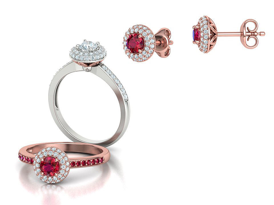 Round Halo Collection Stud Earrings and Ring _1