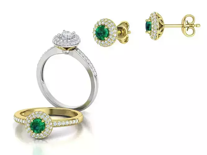 Round Halo Collection Stud Earrings and Ring 