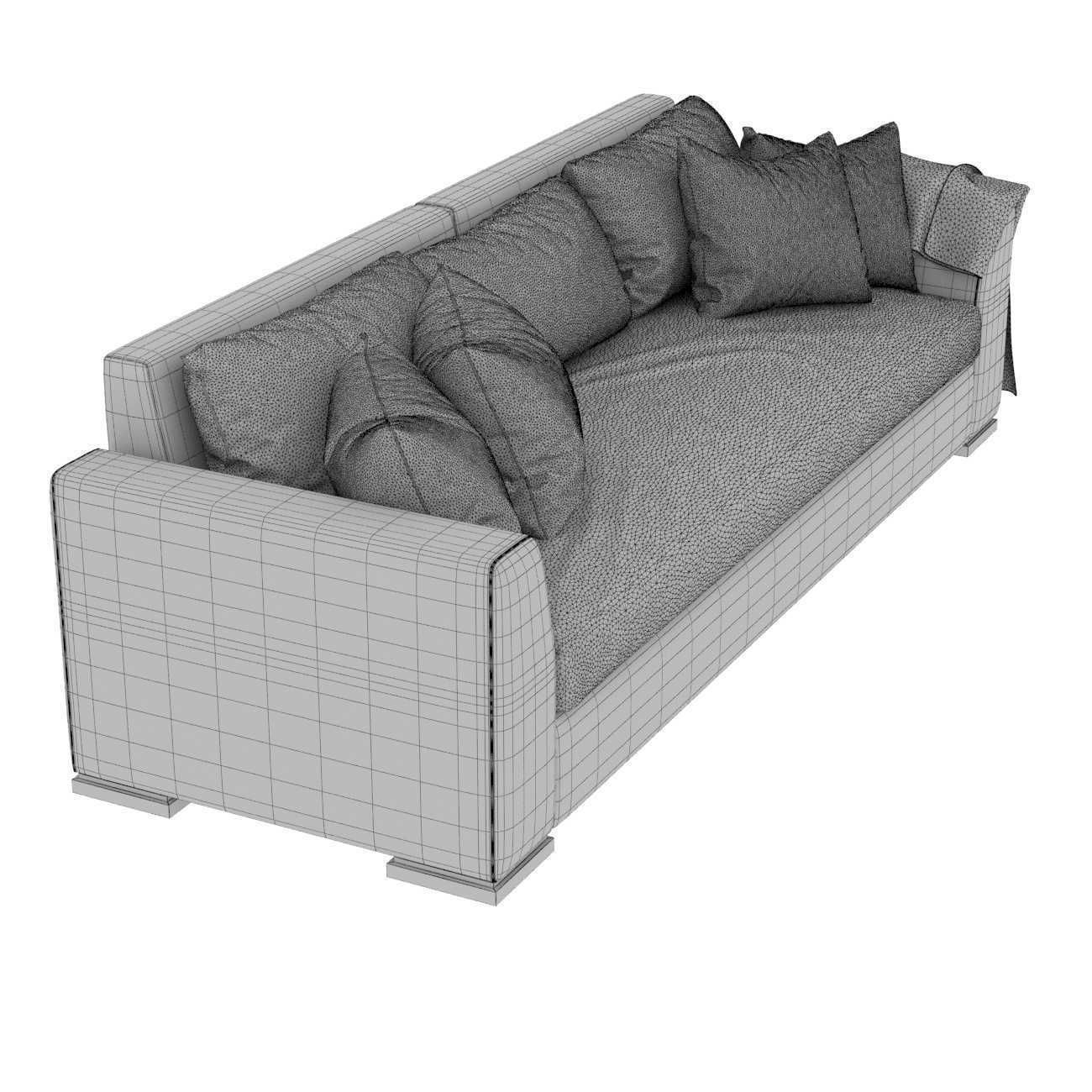 Custom three seat sofa in beige upholstery 3D model_6