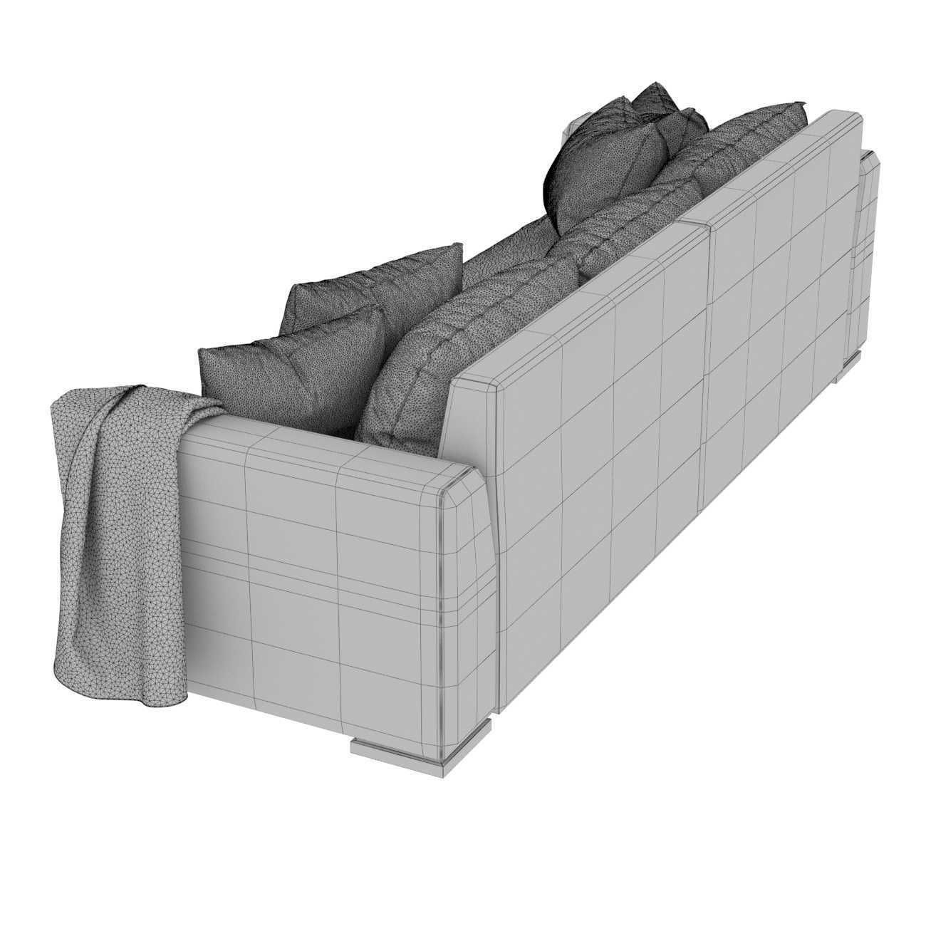 Custom three seat sofa in beige upholstery 3D model_8