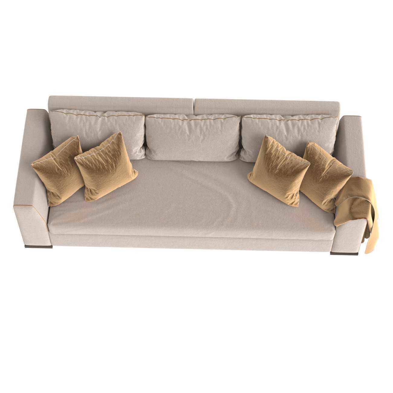 Custom three seat sofa in beige upholstery 3D model_4