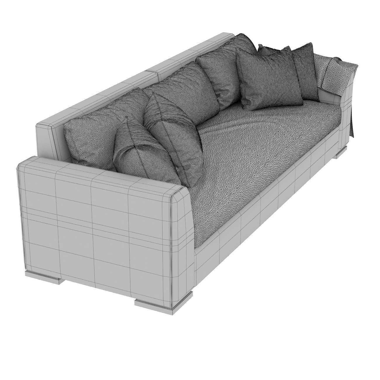Custom three seat sofa in beige upholstery 3D model_5