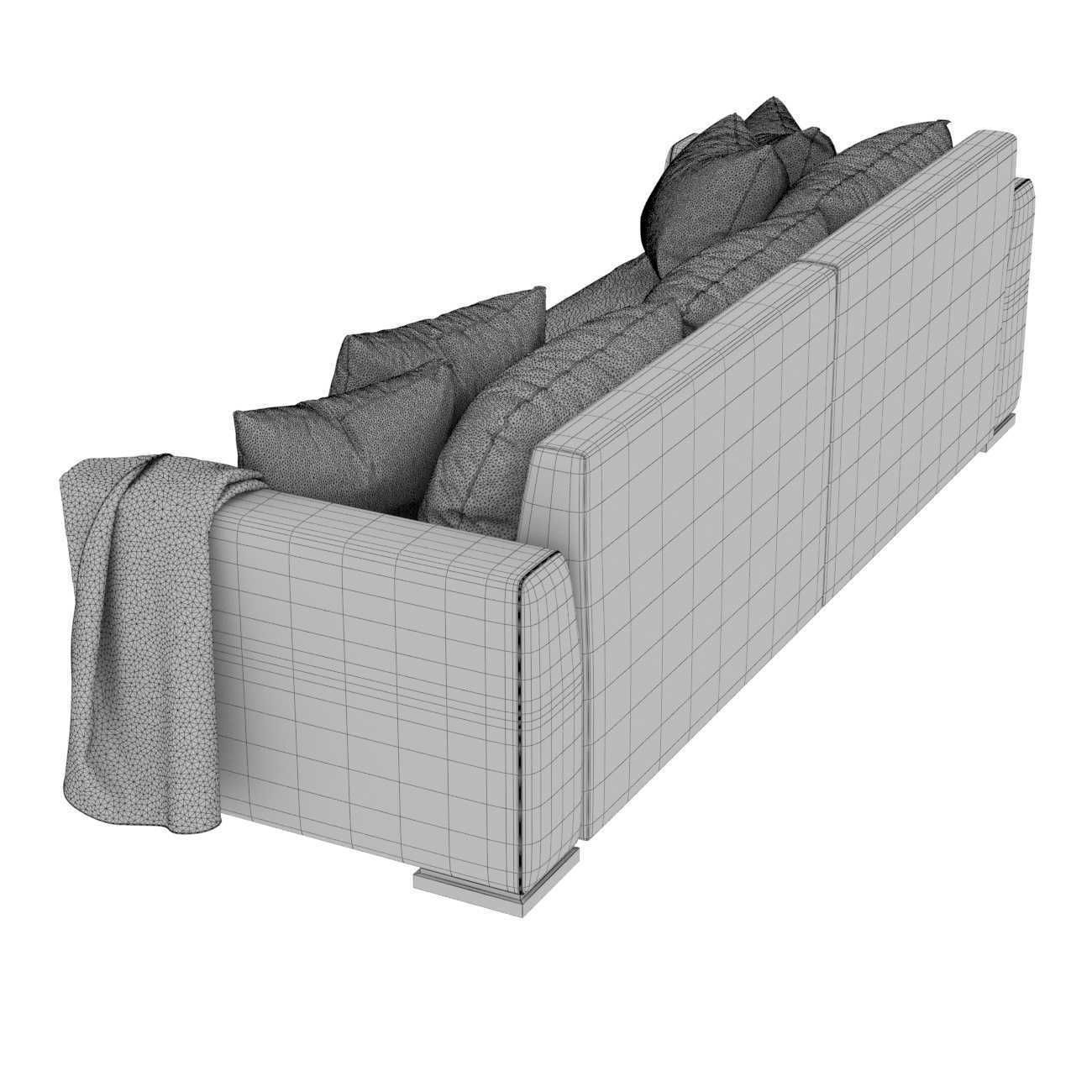 Custom three seat sofa in beige upholstery 3D model_7