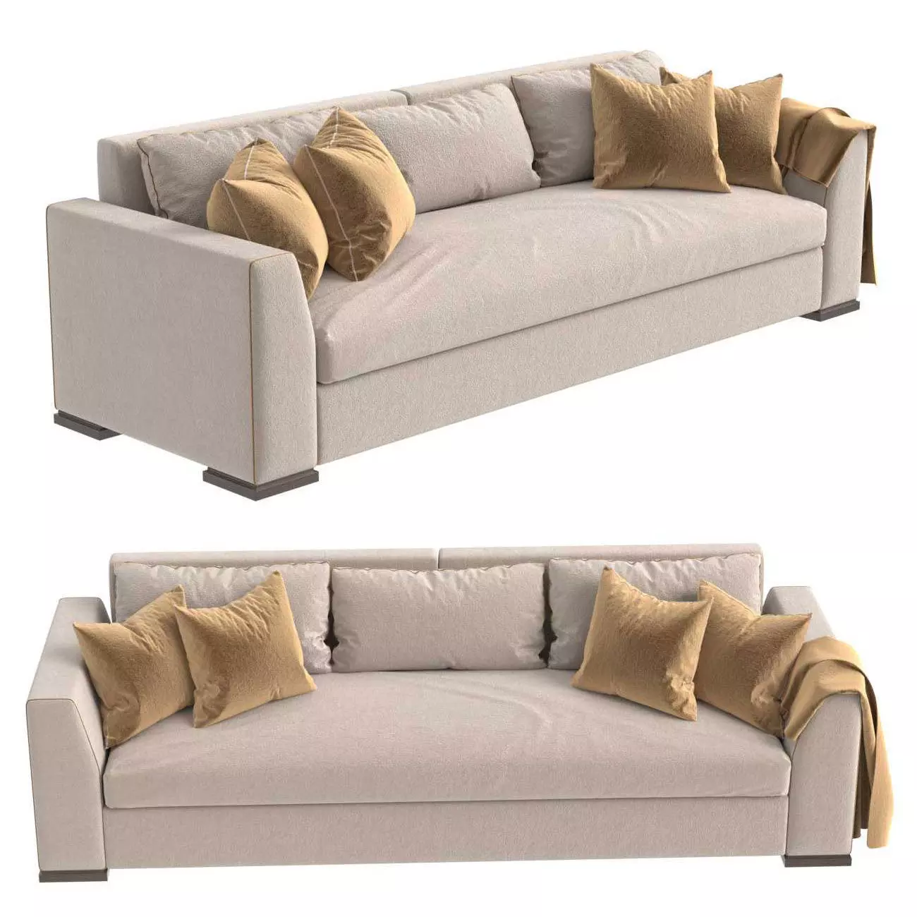 Custom three seat sofa in beige upholstery 3D model_0