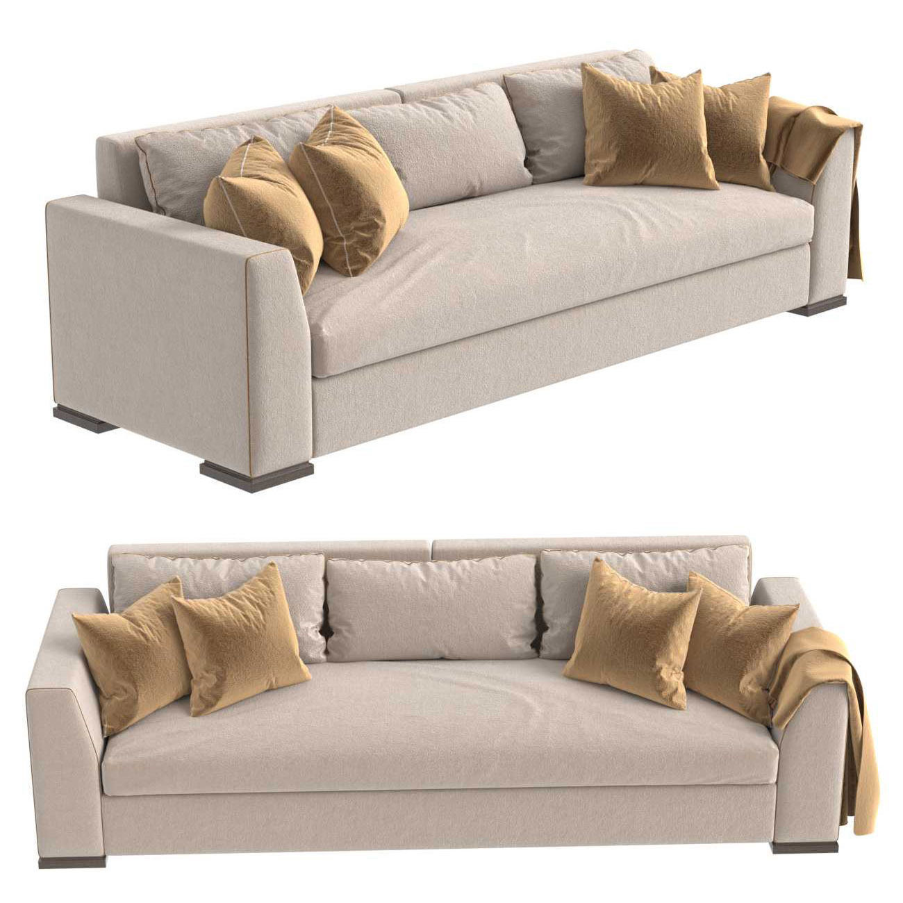 Custom three seat sofa in beige upholstery