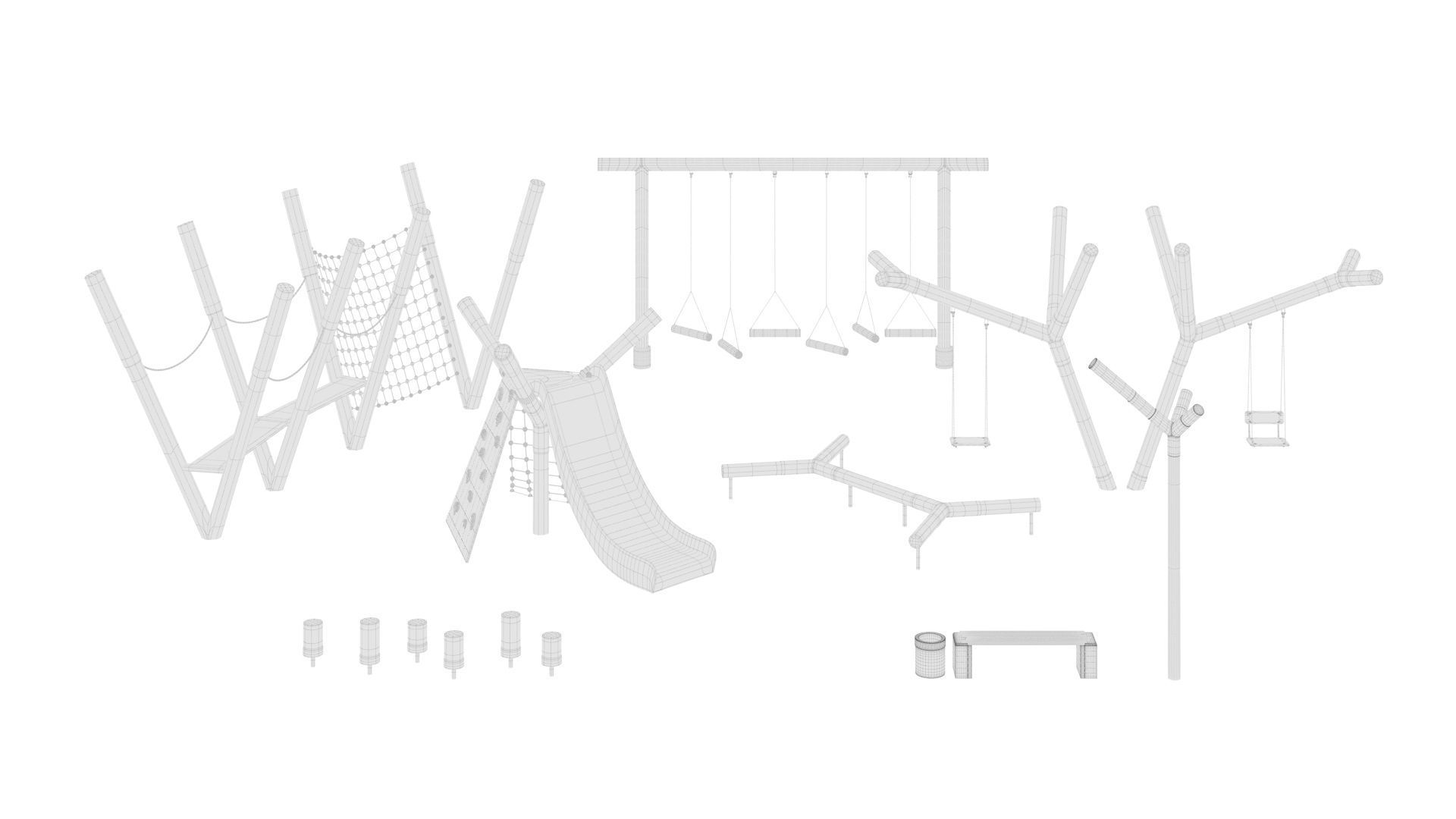 Playground set with bench and lantern 3D model_5