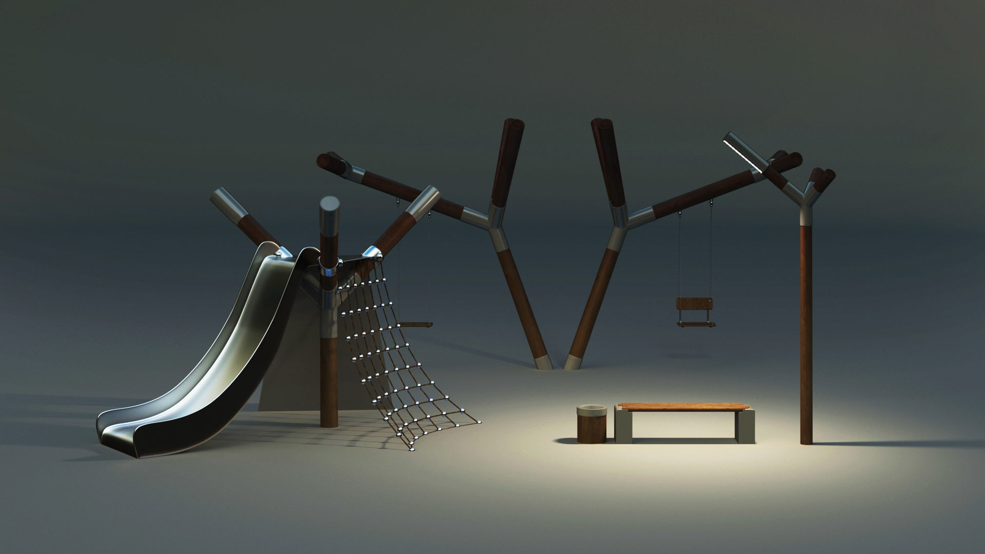 Playground set with bench and lantern 3D model_2