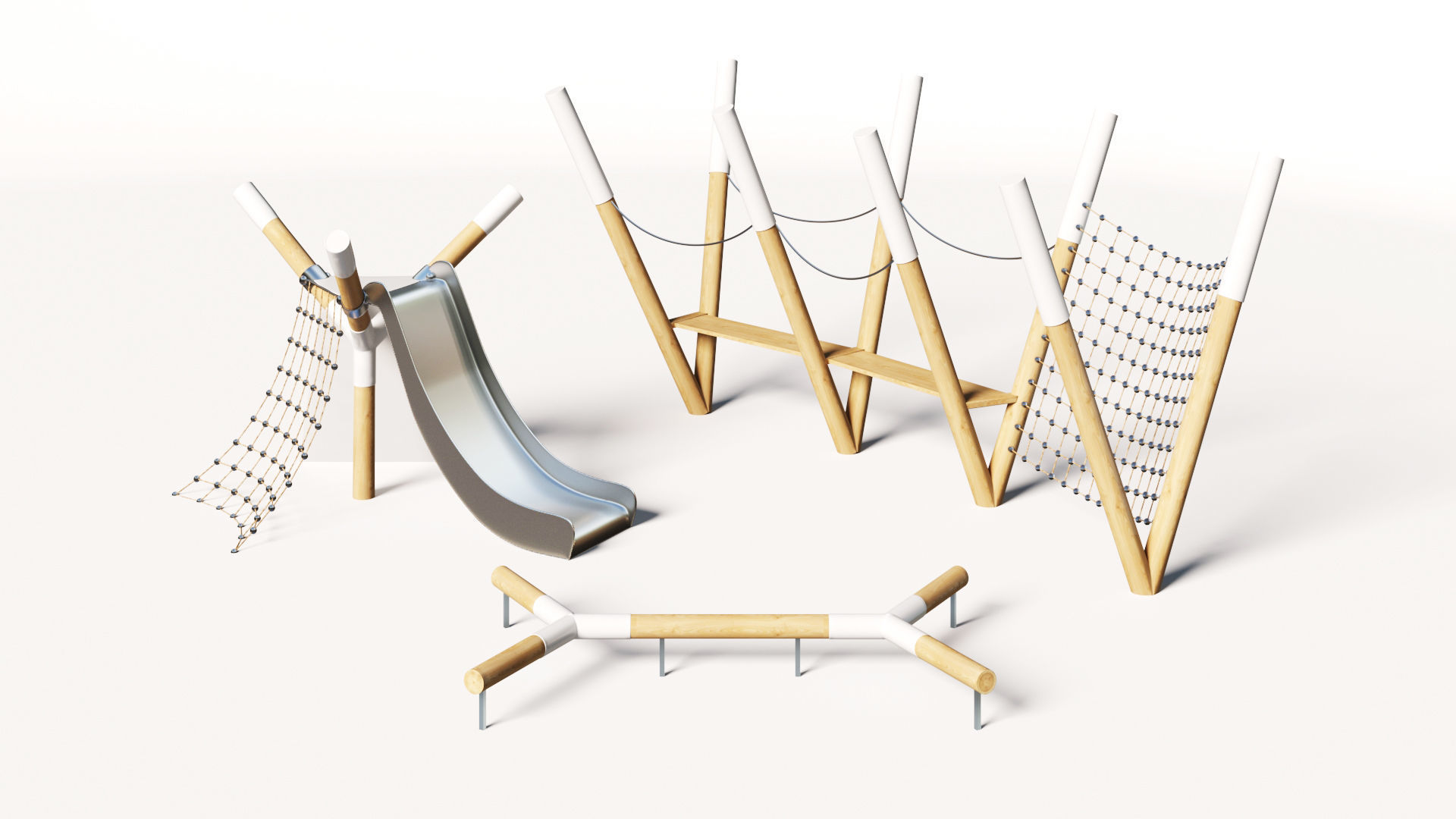 Playground set with bench and lantern 3D model_1