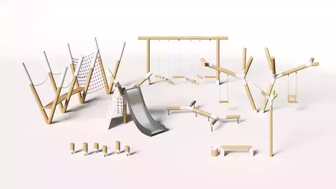 Playground set with bench and lantern 3D model
