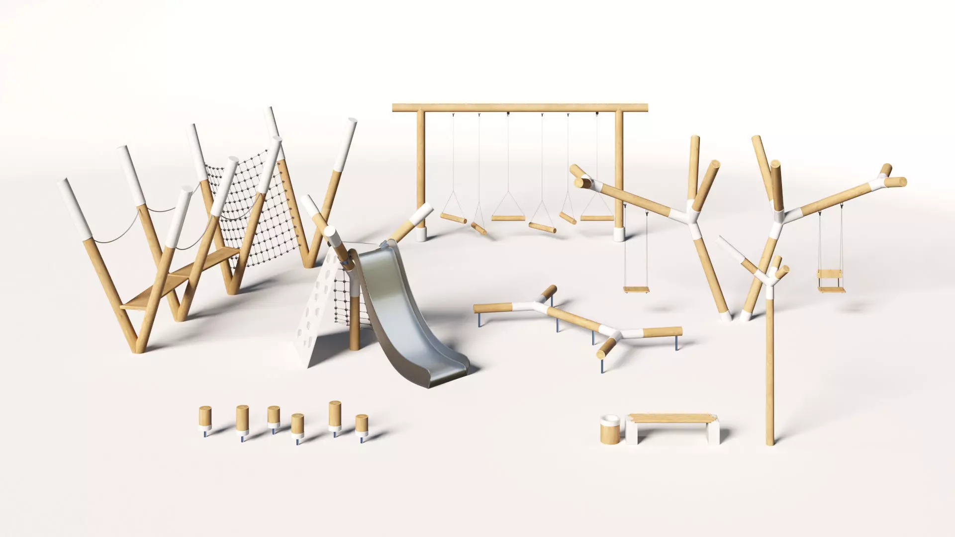 Playground set with bench and lantern 3D model_0