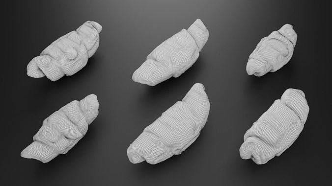 A set of six baked rolls 3D model 7