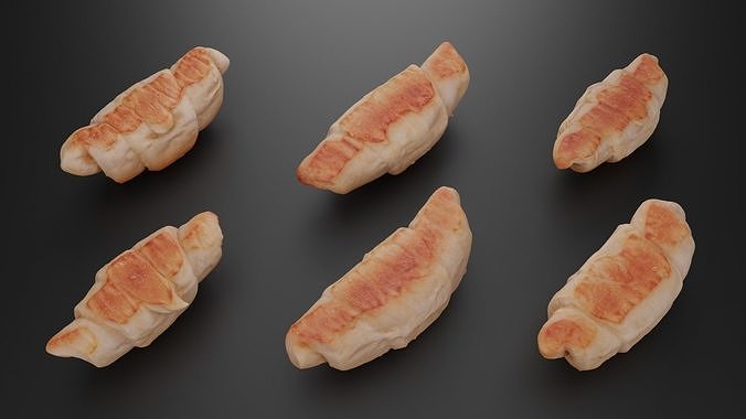 A set of six baked rolls 3D model 6