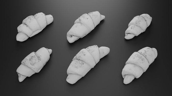 A set of six baked rolls 3D model 3