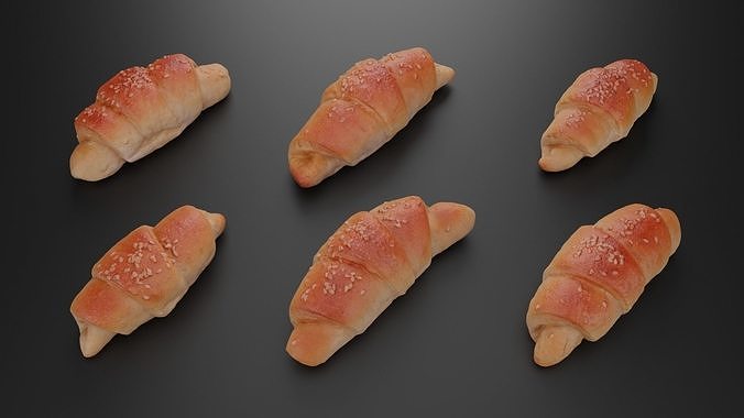 A set of six baked rolls 3D model 2