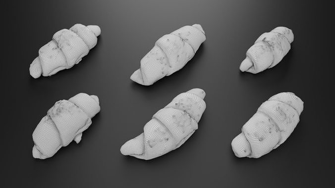 A set of six baked rolls 3D model 5