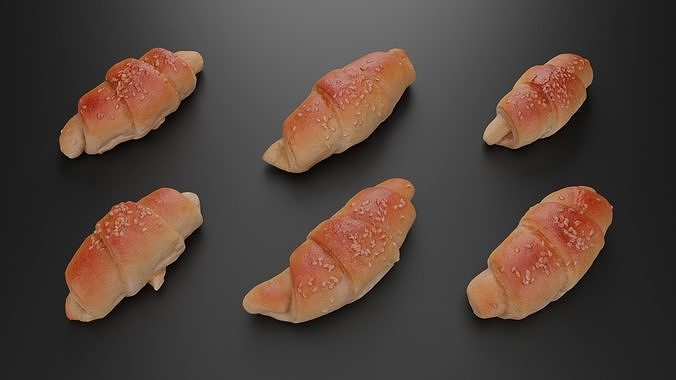 A set of six baked rolls 3D model 4