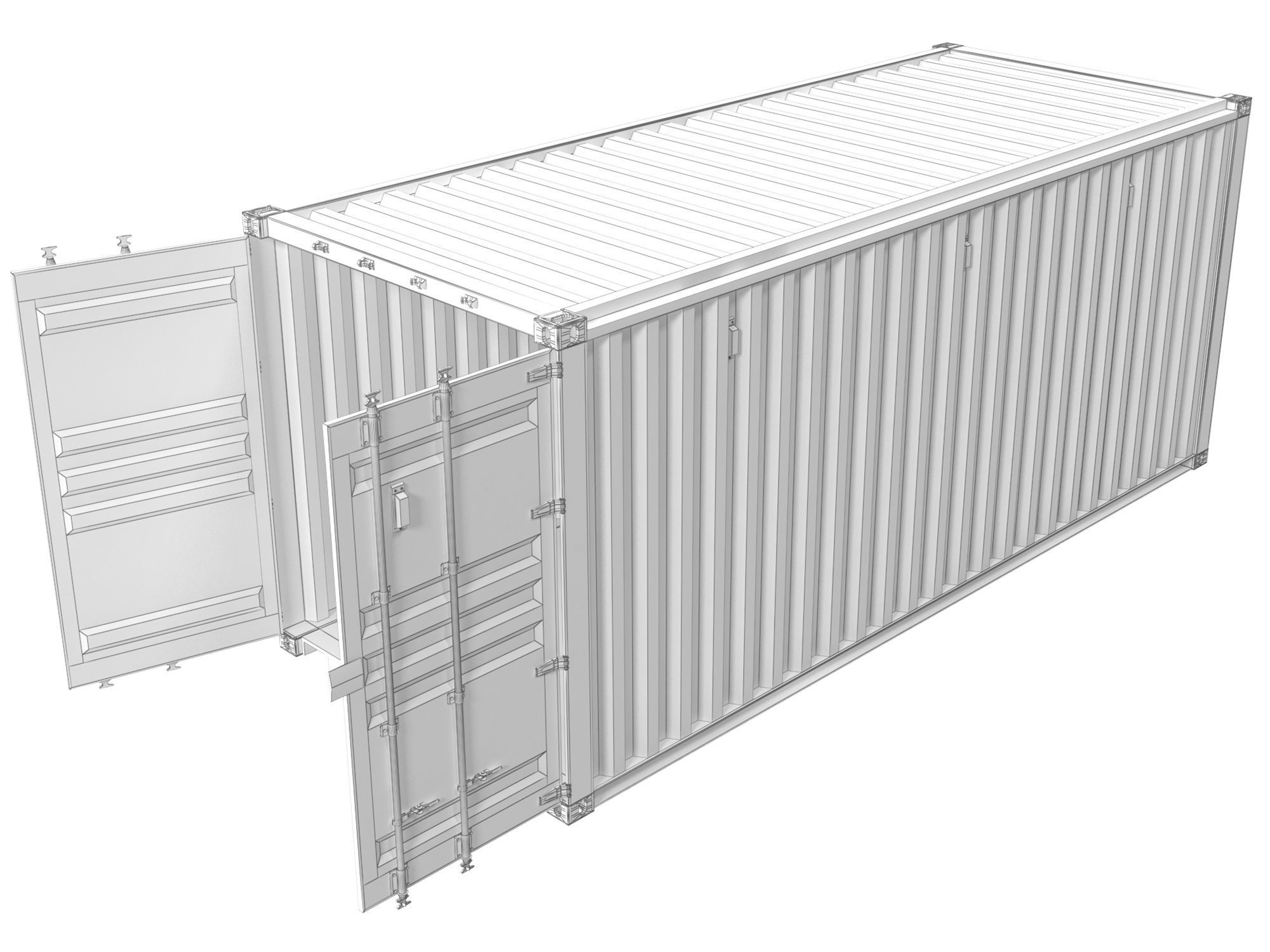 Blue transport 20ft container 3D model_10