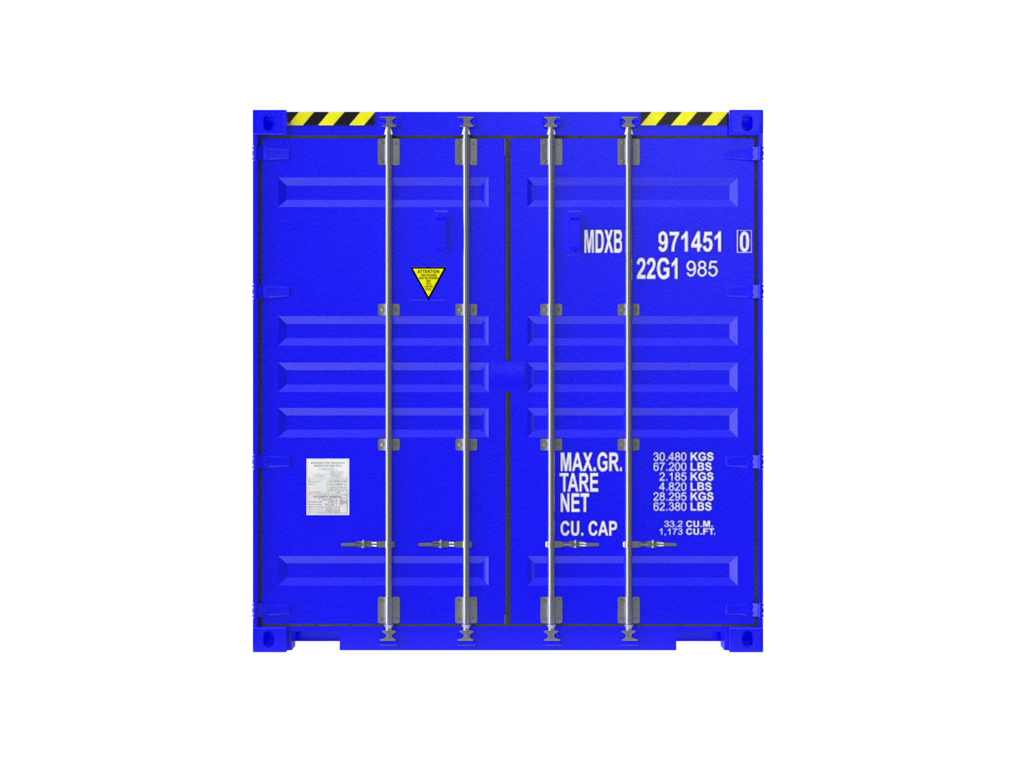 Blue transport 20ft container 3D model_4