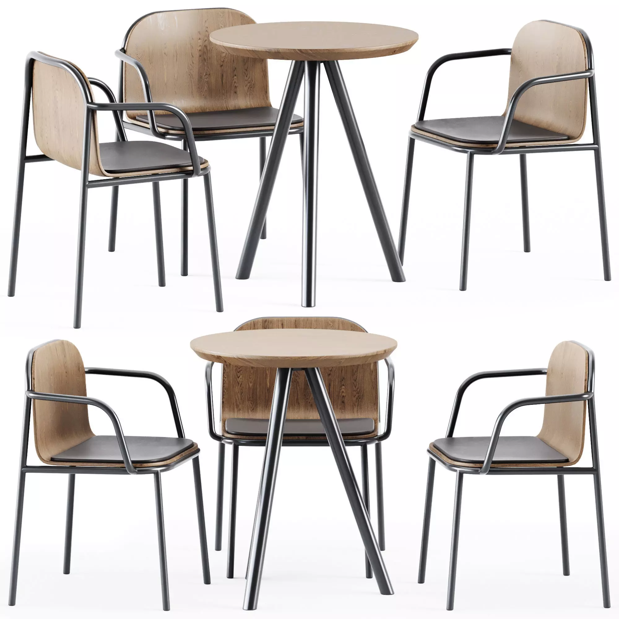 Table Aky Contract D60 by TrabA and Shell Armrest Chair by Annud 3D model_0