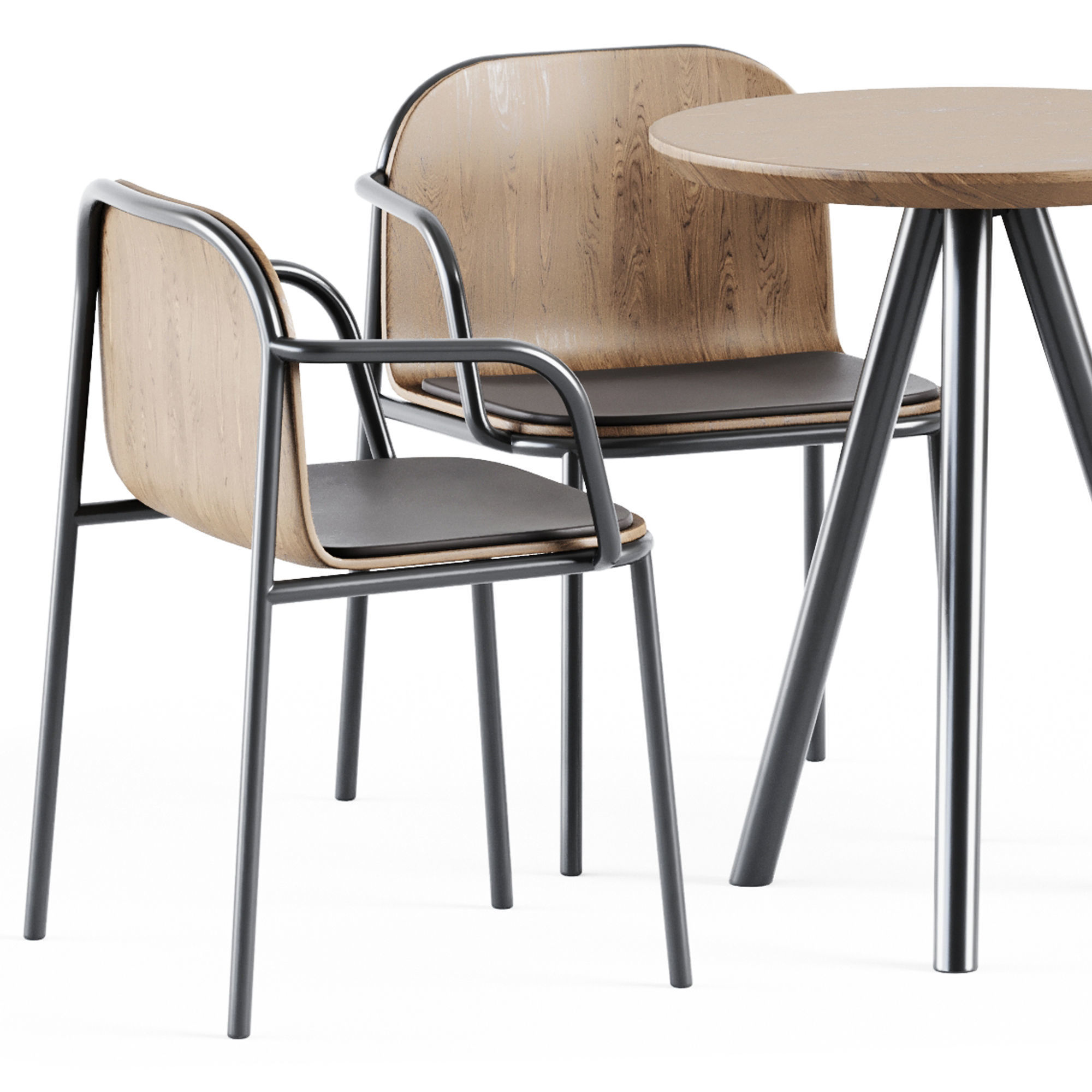 Table Aky Contract D60 by TrabA and Shell Armrest Chair by Annud 3D model_1