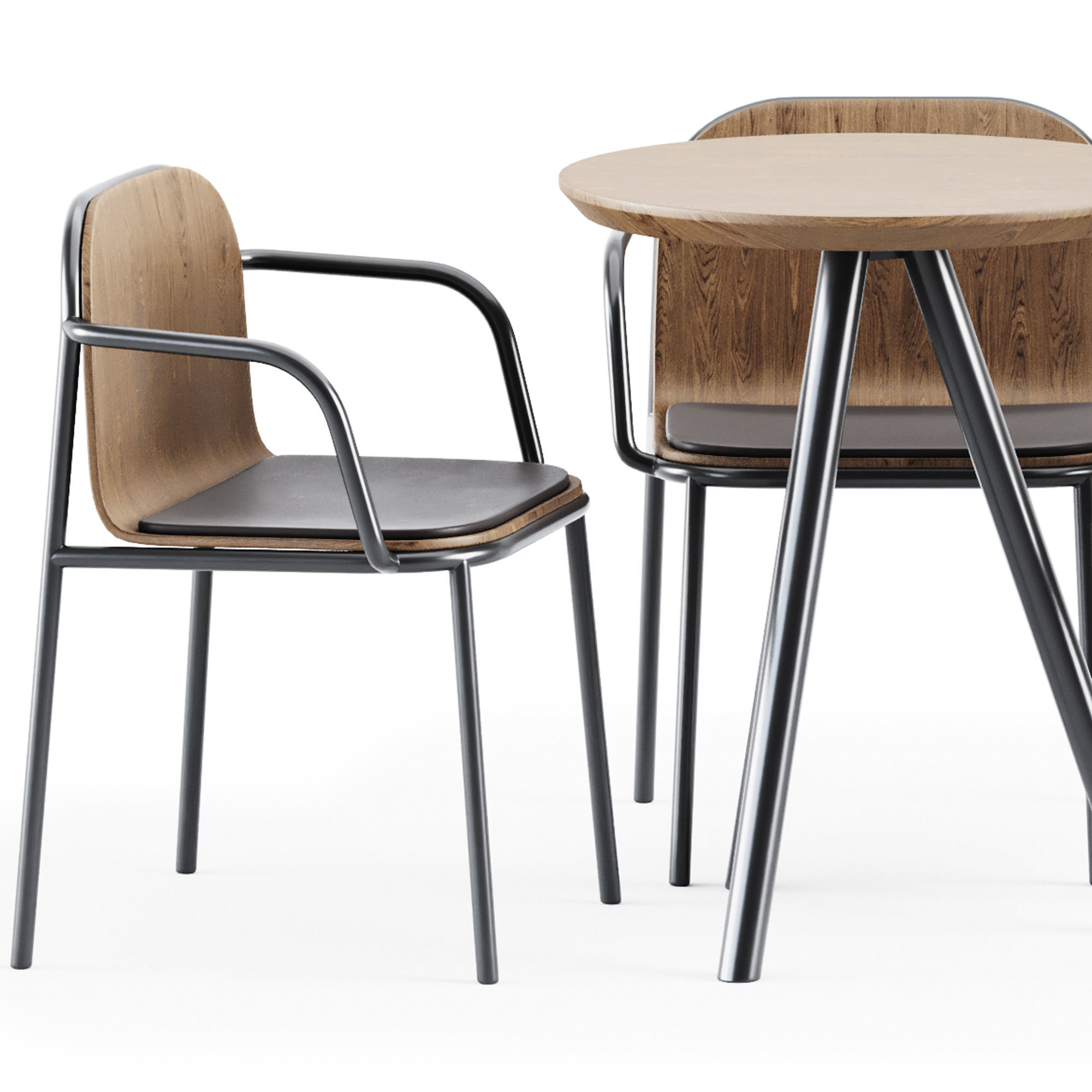 Table Aky Contract D60 by TrabA and Shell Armrest Chair by Annud 3D model_2