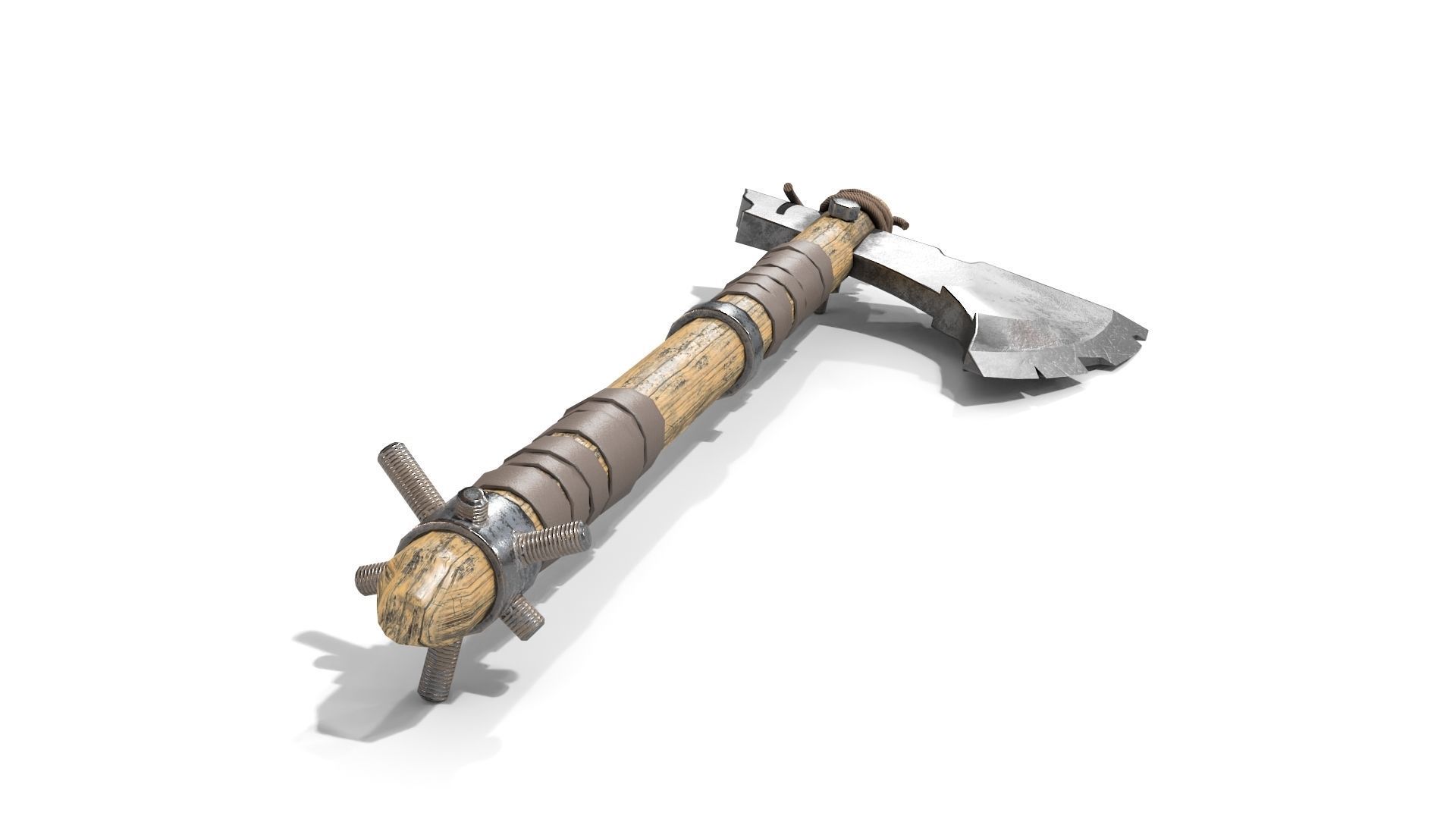 Battle Axe with Serrated Low-poly 3D model_6
