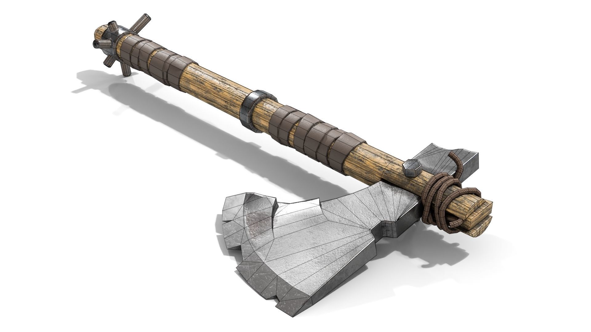 Battle Axe with Serrated Low-poly 3D model_12