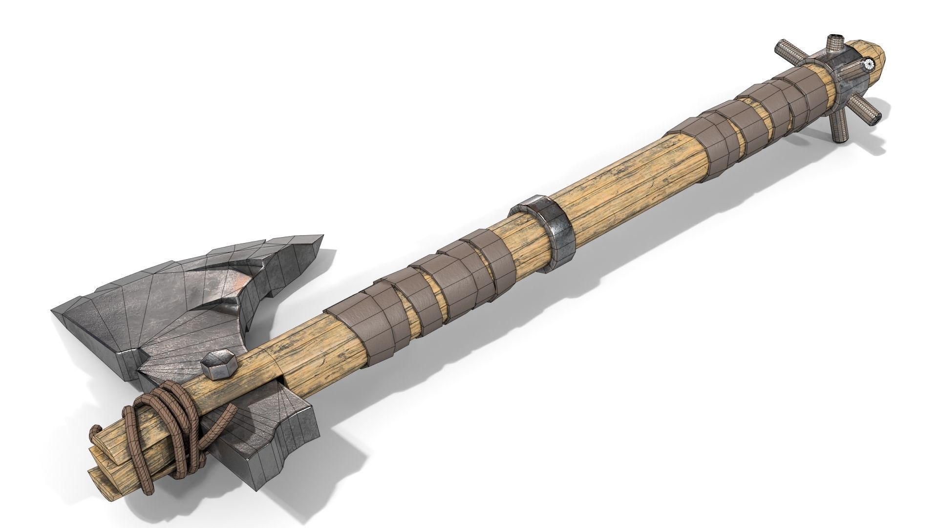 Battle Axe with Serrated Low-poly 3D model_11