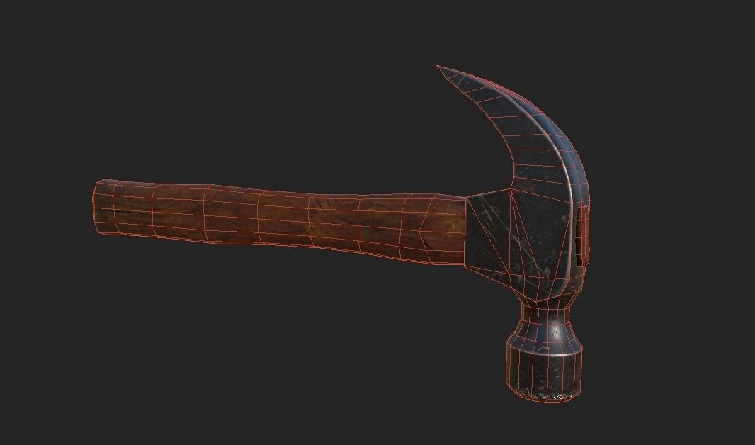 an old battered hammer PBR low-poly game ready Low-poly 3D model_1