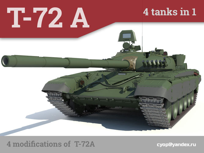 T-72A Russian main battle tank 4 tanks in 1 3D model