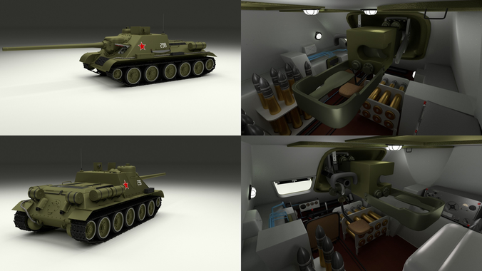 SU 100 with Interior 3D model