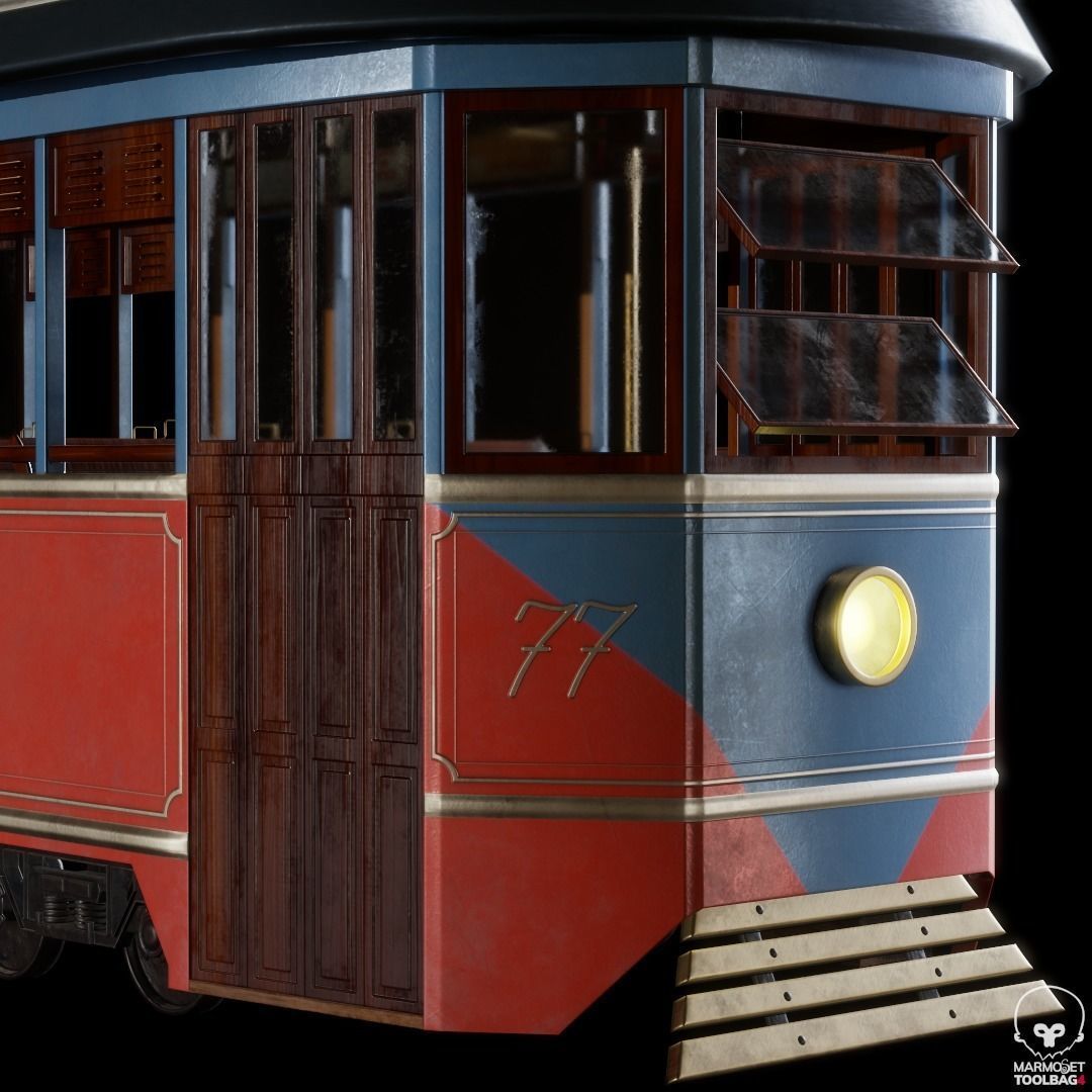 Vintage Tram  Low-poly 3D model_1