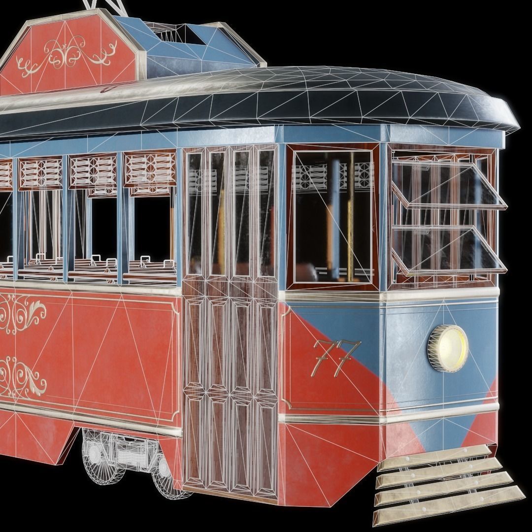 Vintage Tram  Low-poly 3D model_11