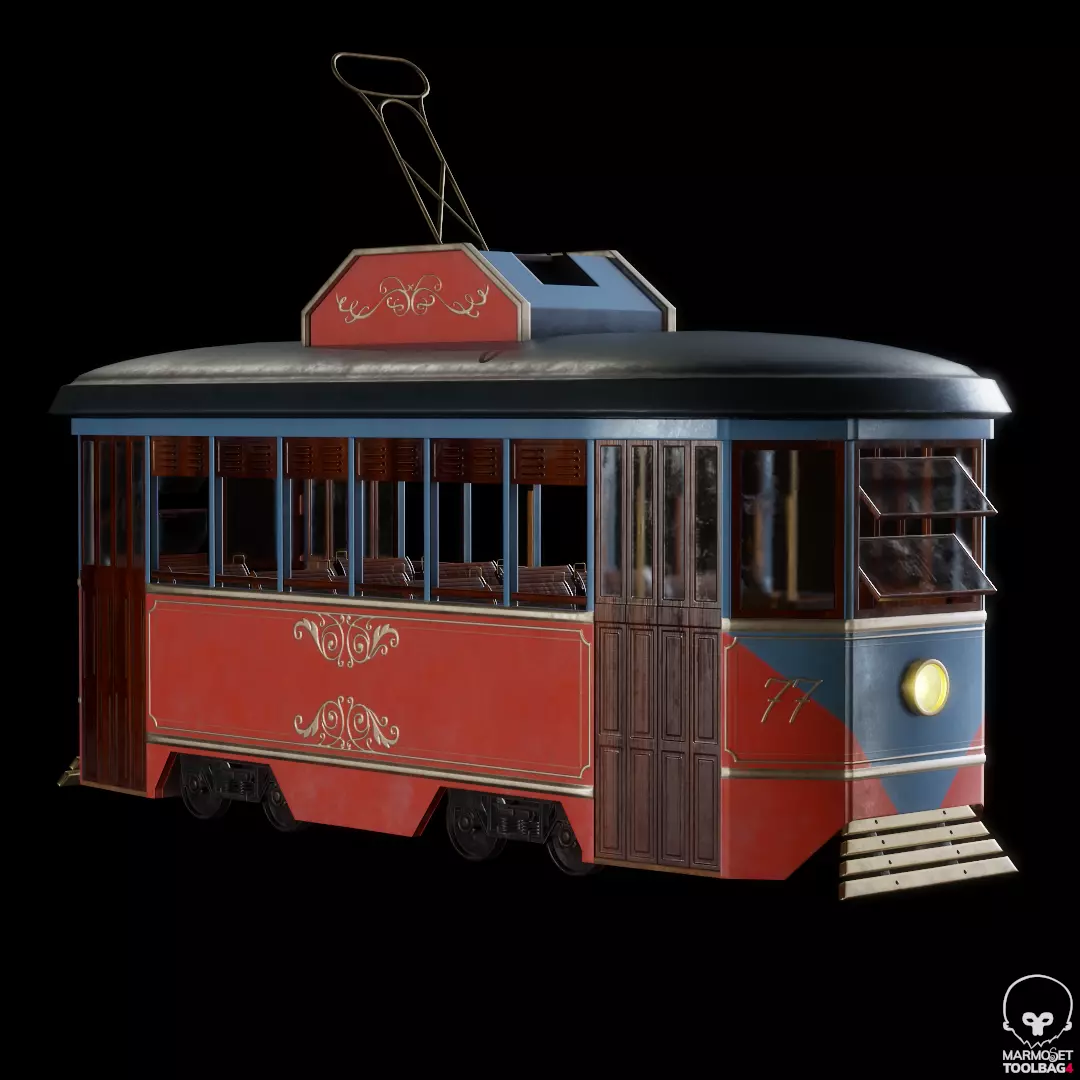 Vintage Tram  Low-poly 3D model_0