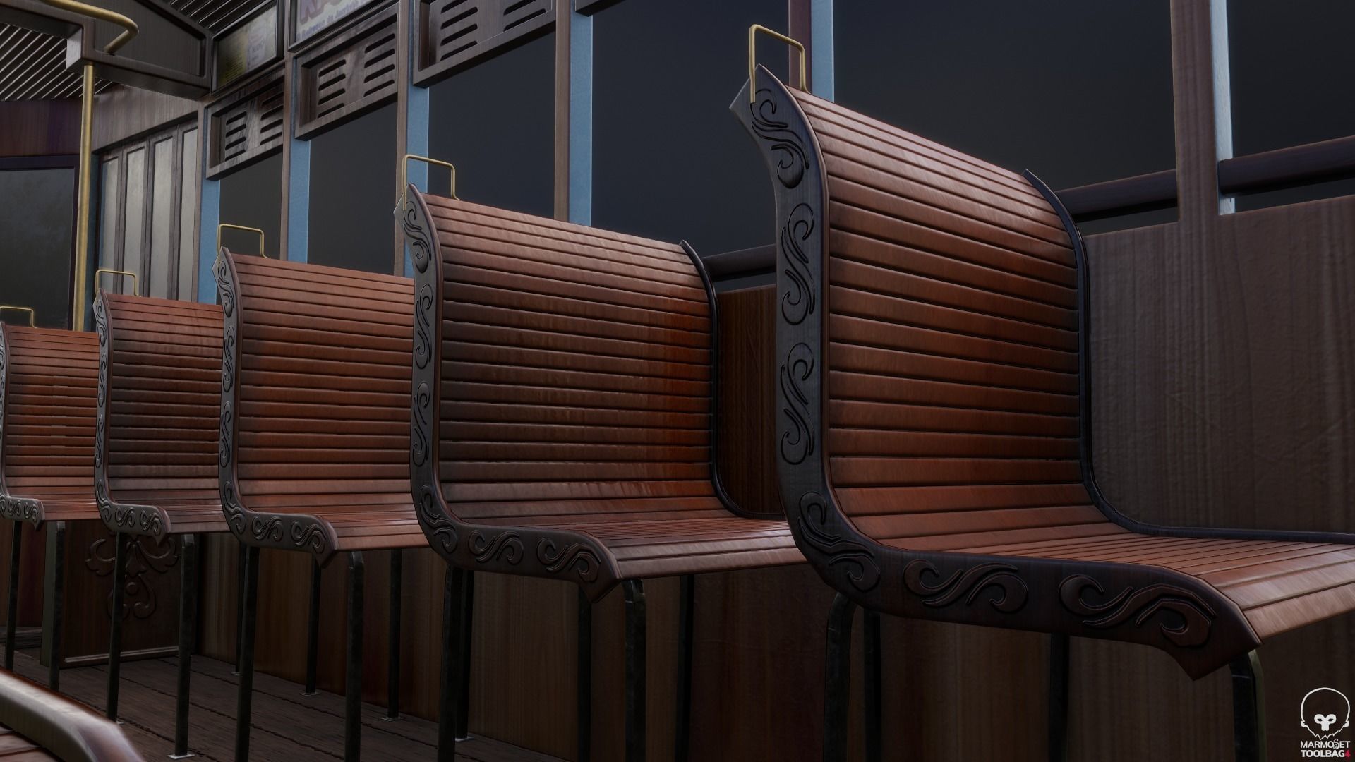 Vintage Tram  Low-poly 3D model_7