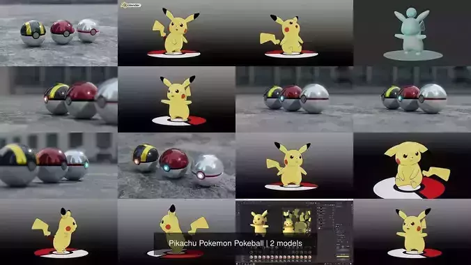Pikachu Pokemon Pokeball 3D Model Collection