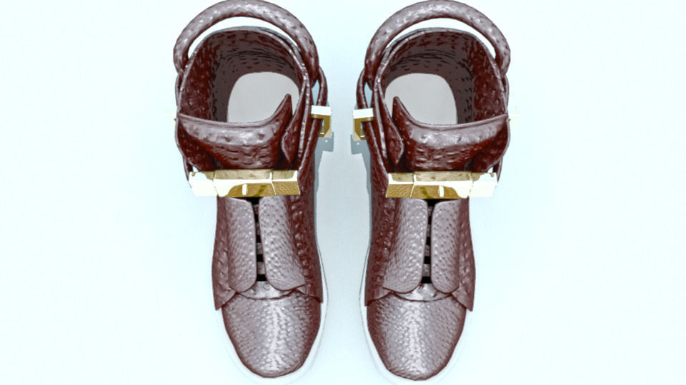 Womens Buscemi brown leather boots  Low-poly 3D model_1