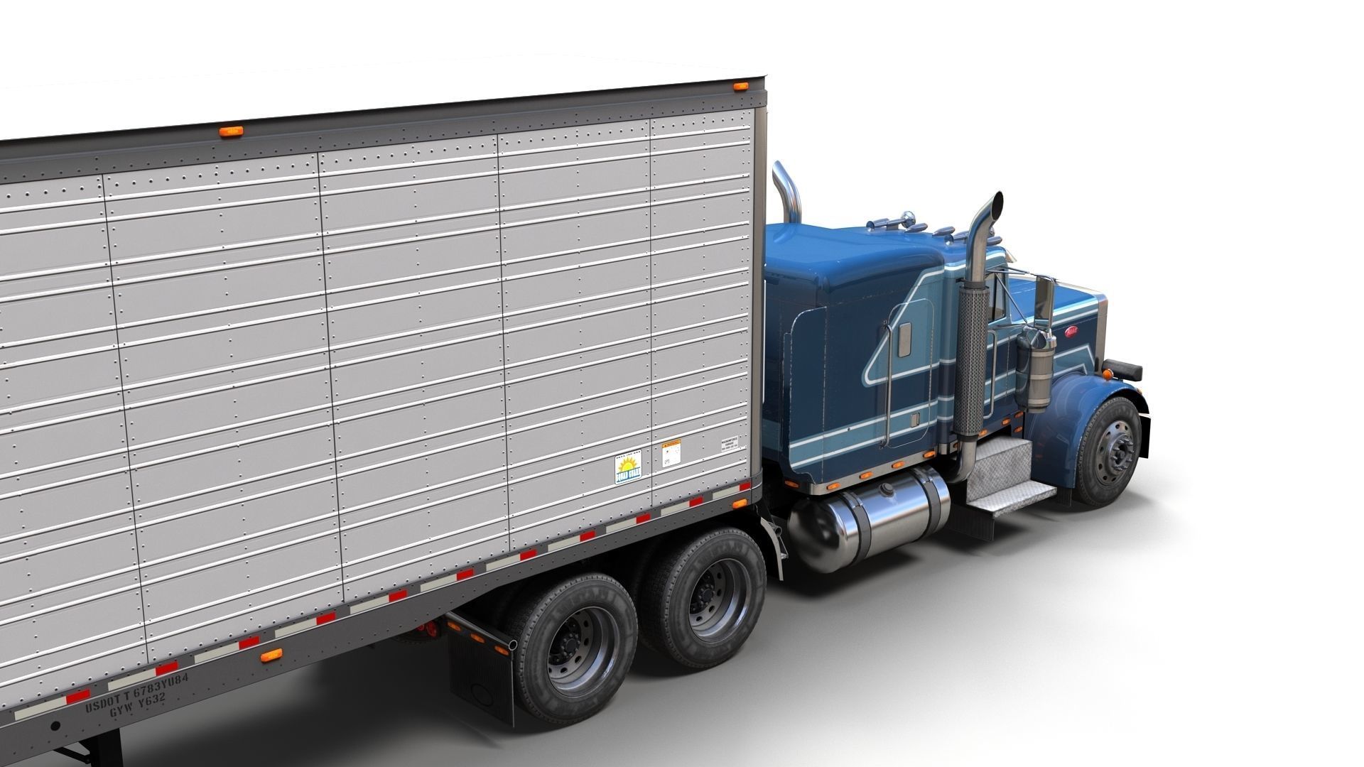 Peterbilt 359 refrigerated van trailer Low-poly 3D model_5