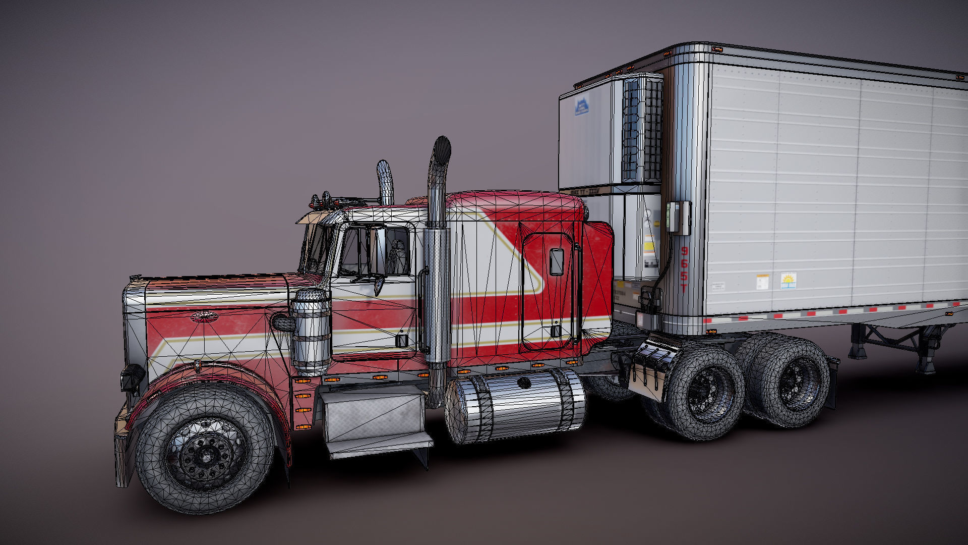 Peterbilt 359 refrigerated van trailer Low-poly 3D model_41