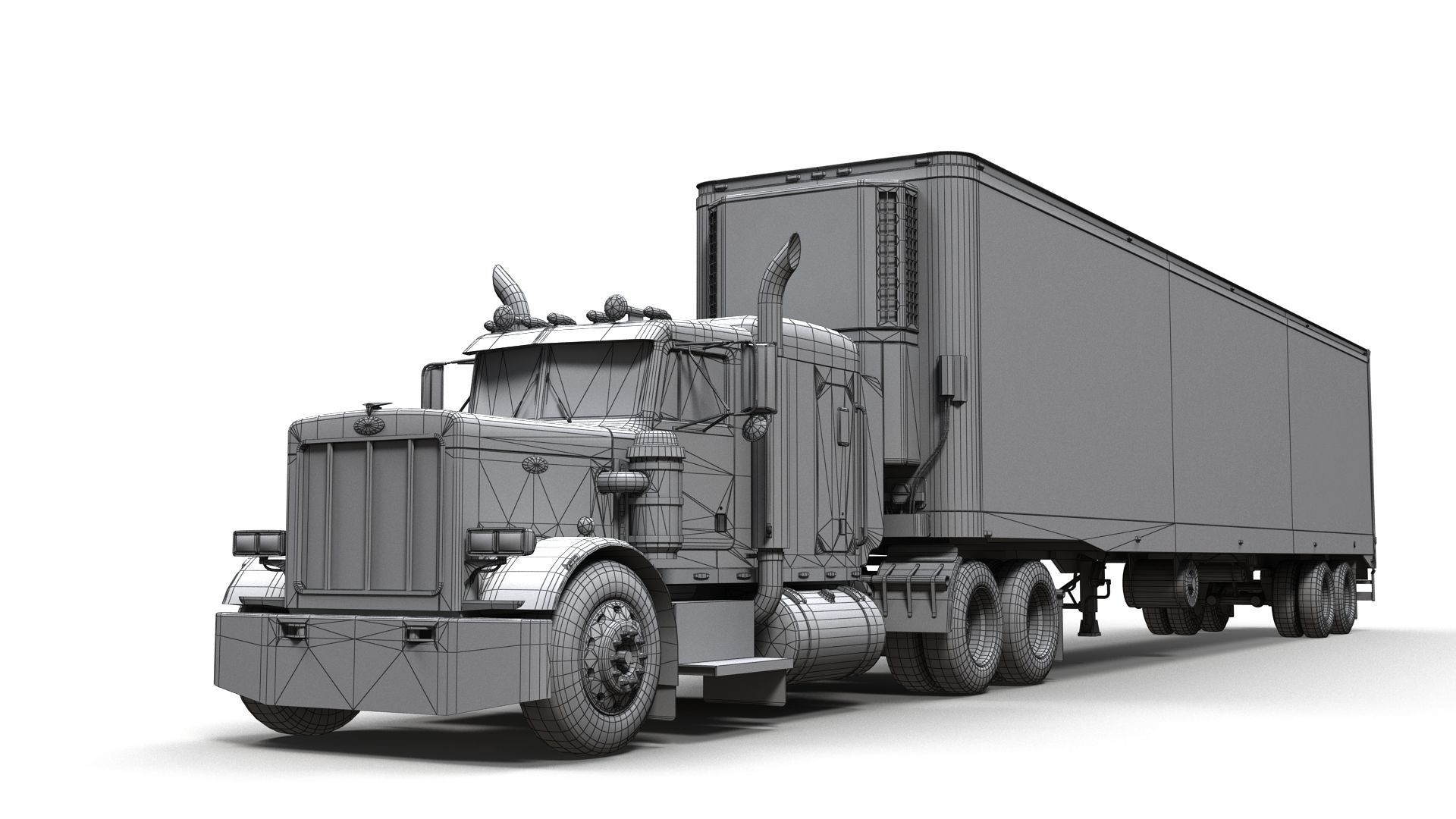 Peterbilt 359 refrigerated van trailer Low-poly 3D model_21