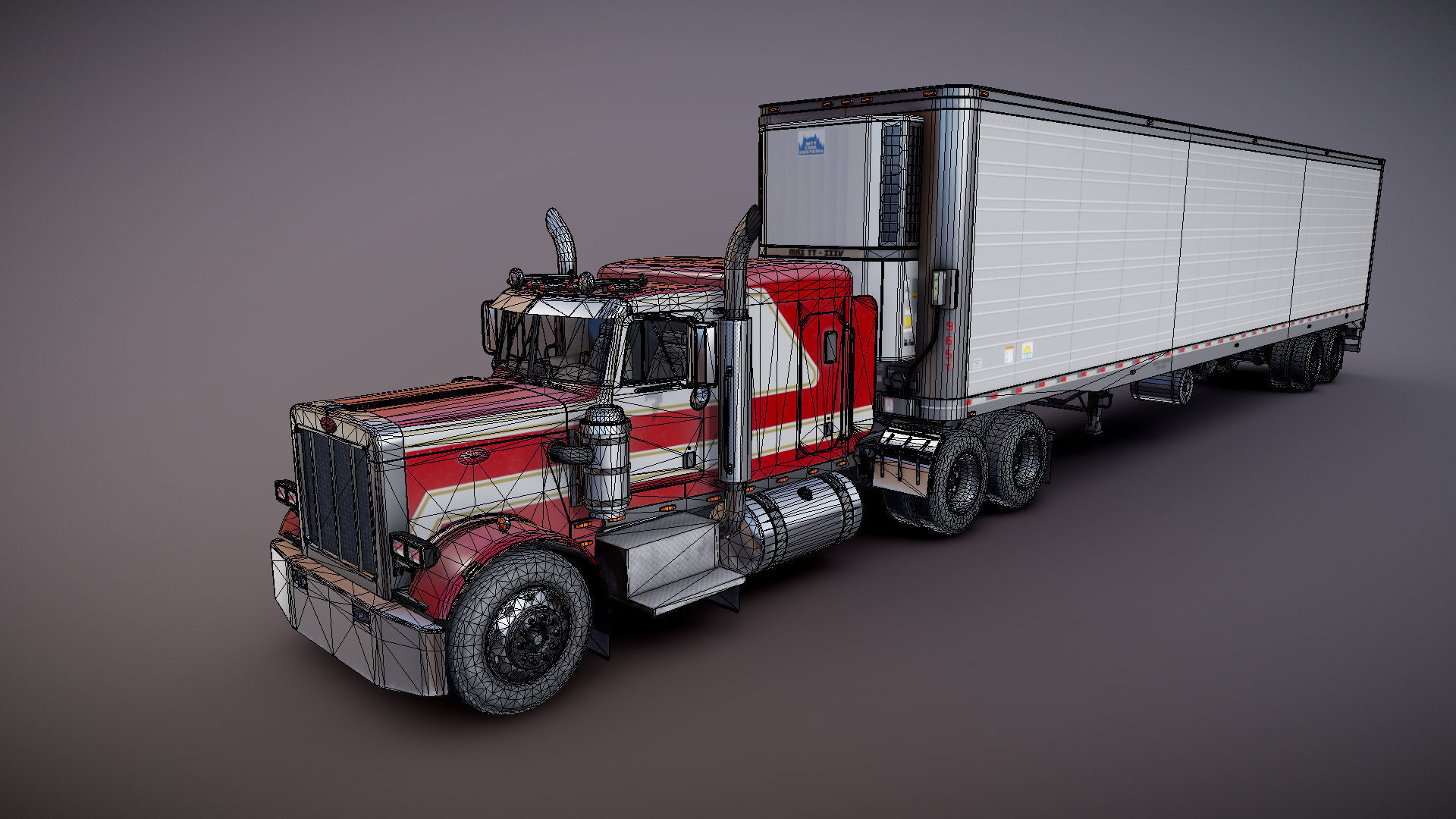 Peterbilt 359 refrigerated van trailer Low-poly 3D model_42