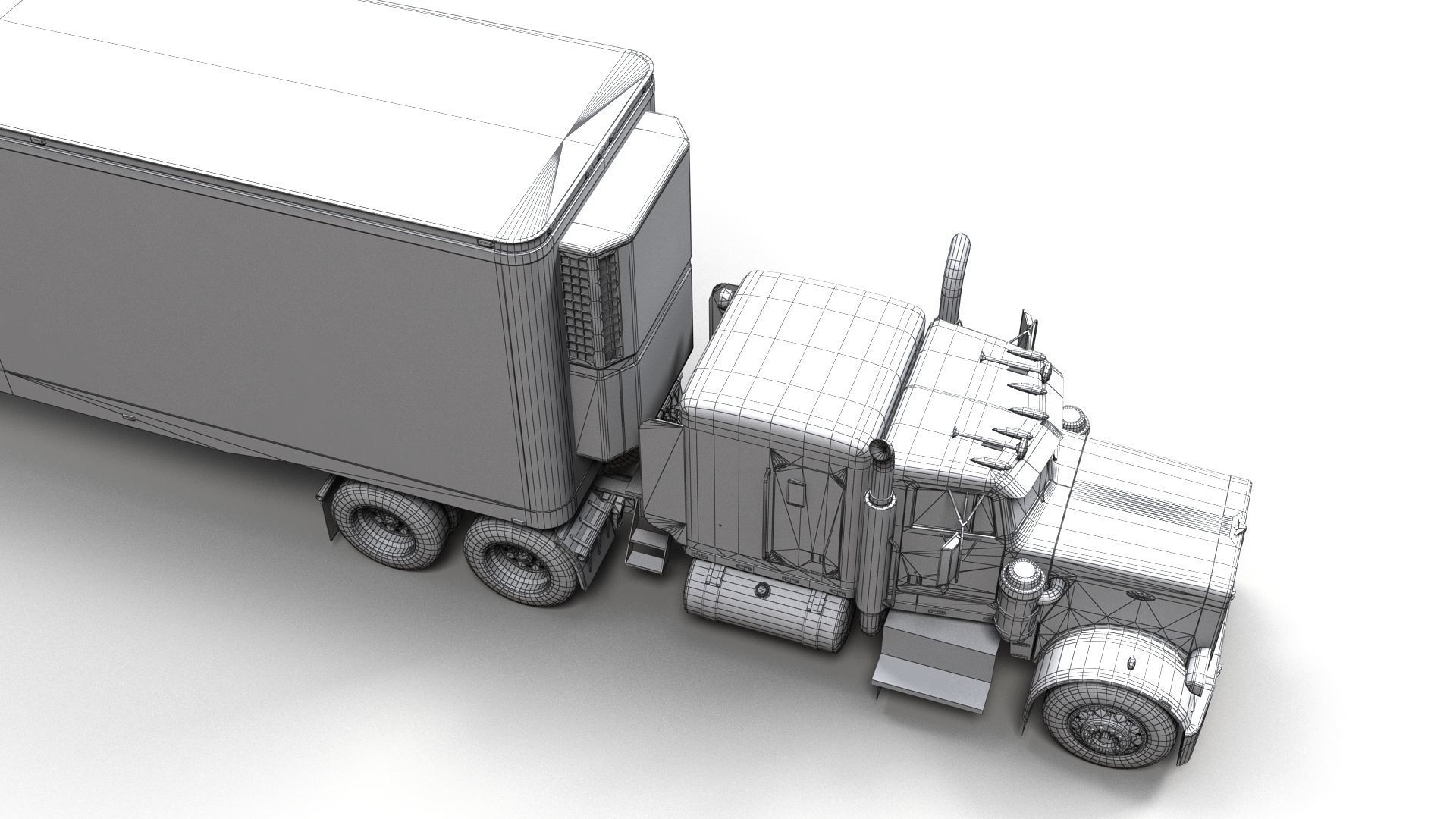 Peterbilt 359 refrigerated van trailer Low-poly 3D model_16